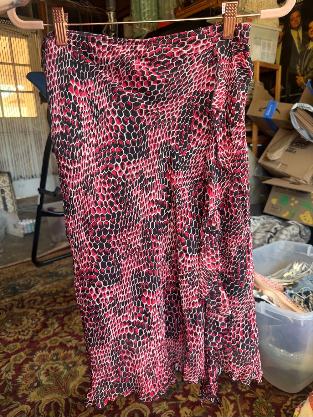 Betsey Johnson red & Black y2k abstract animal knee length Skirt silk snakeskin